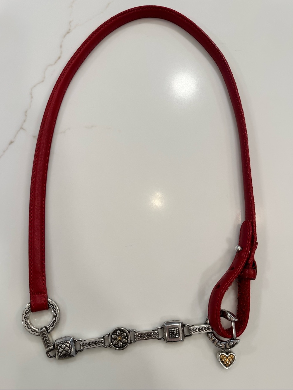 Vintage Retired Brighton 41112 Red Leather Multi Charm Silver Link Belt BEAUTY!💎